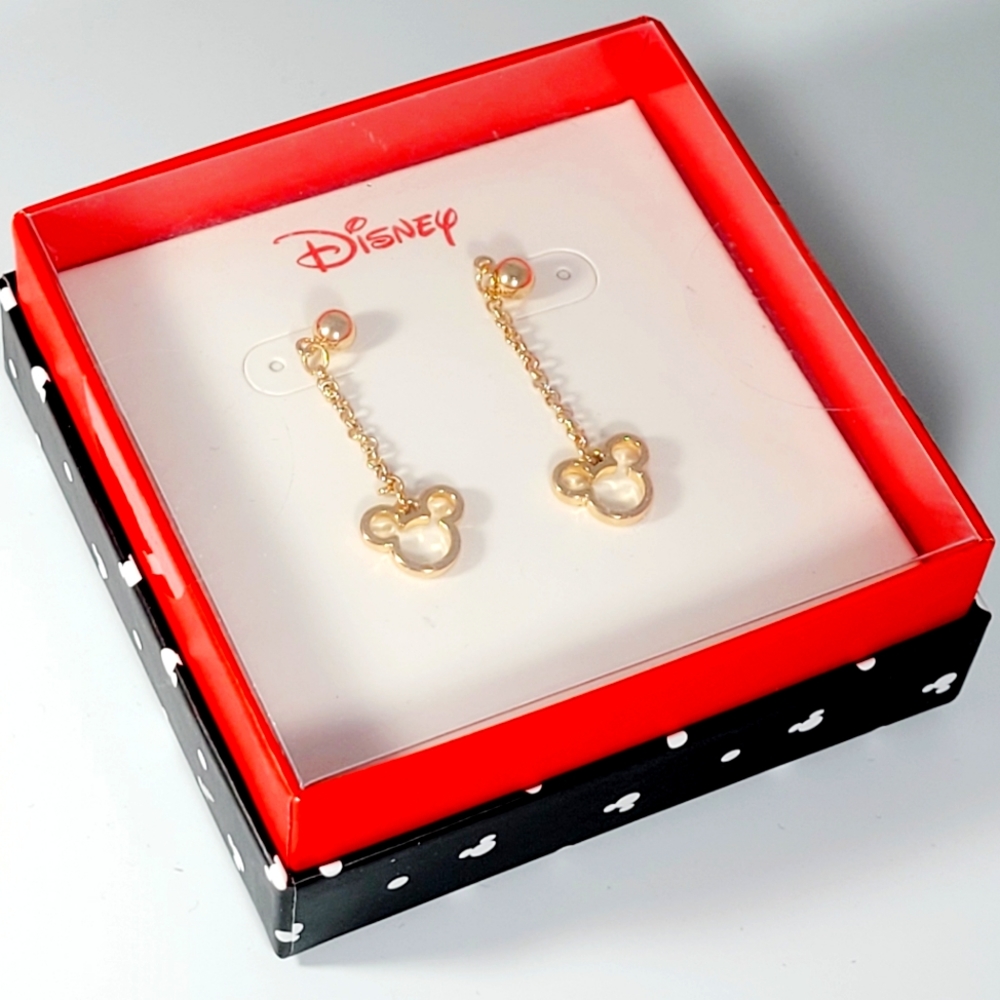 NIB-❤️-Disney-Gold tone-Dangle Chain-Mickey Mouse Silhouette